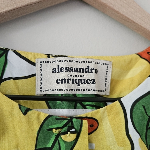 Alessandro Enriquez Lemon Print Short Sleeve Front Tie Blouse IT 42 - Picture 6 of 9